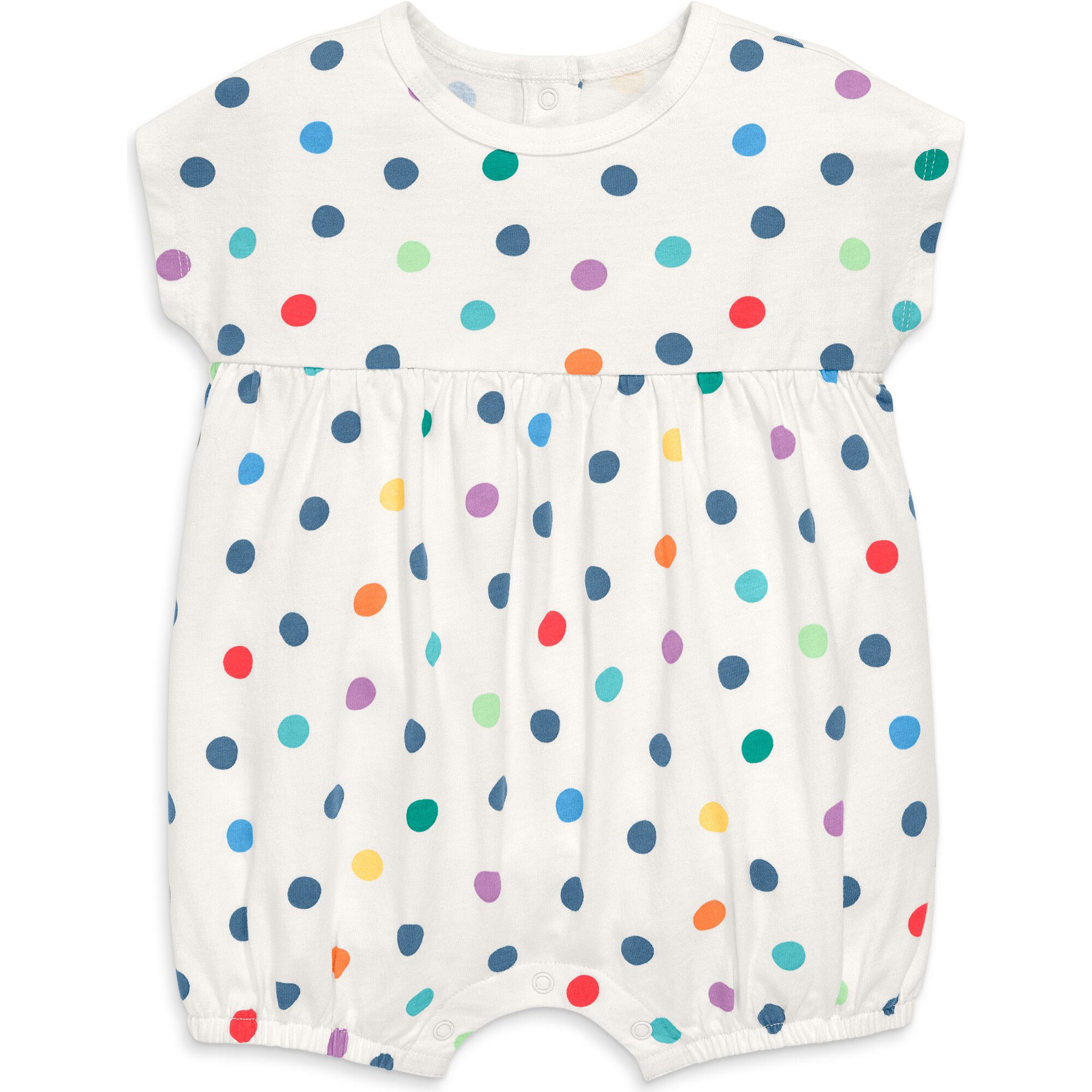 Baby Bubble Shortie In Rainbow Confetti Dots, Ivory Rainbow Dots - Rompers - 1