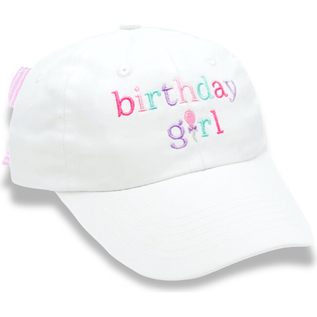 Birthday Girl Bow Baseball Hat, White