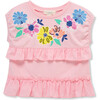 Tiered Embroidered Top, Pink - T-Shirts - 1 - thumbnail