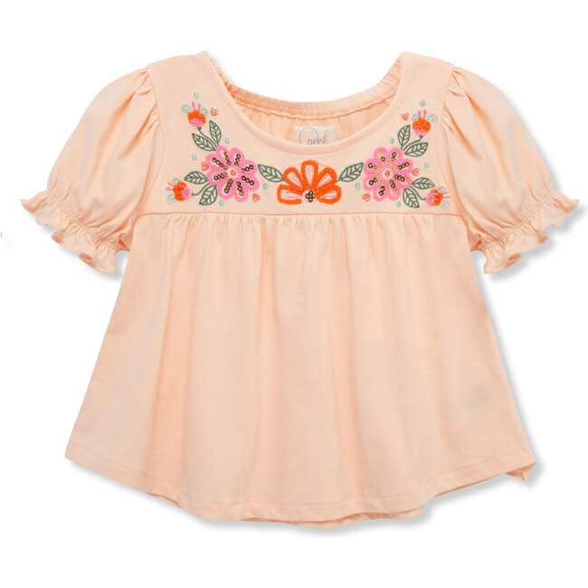 Embroidered Knit Top, Peach