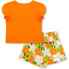 Magnolia Print Short Set, Orange - Mixed Apparel Set - 2