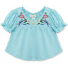 Embroidered Knit Top, Light Blue - T-Shirts - 1 - thumbnail