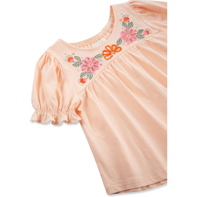 Embroidered Knit Top, Peach - T-Shirts - 3