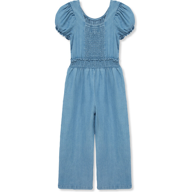 Embroidered Lightweight Denim Jumpsuit, Indigo - Mixed Apparel Set - 2