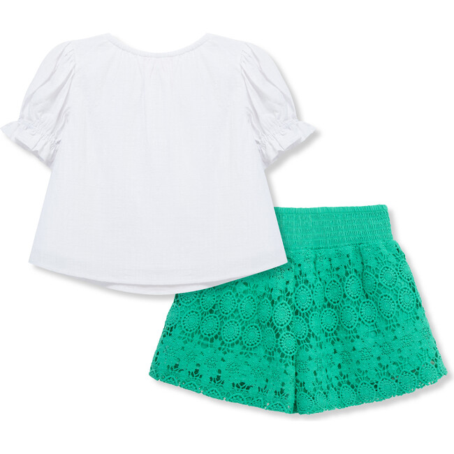 Crochet Florals Short Set, White - Mixed Apparel Set - 2