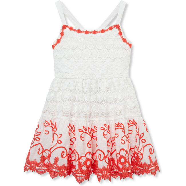 Contrast Lace Dress, White