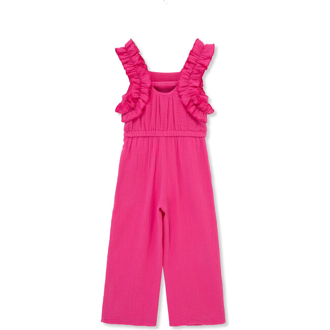 Embroidered Butterflies Gauze Jumpsuit, Hot Pink - Rompers - 2