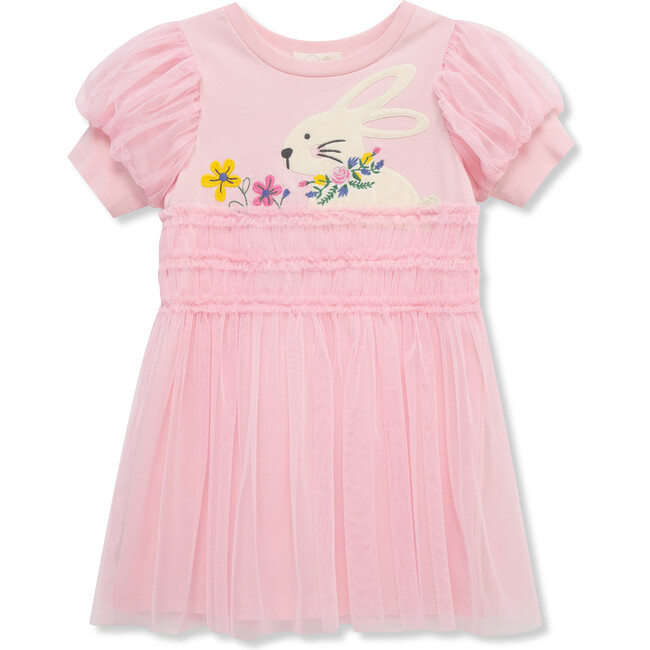 Bunny Applique Mesh Dress, Pink