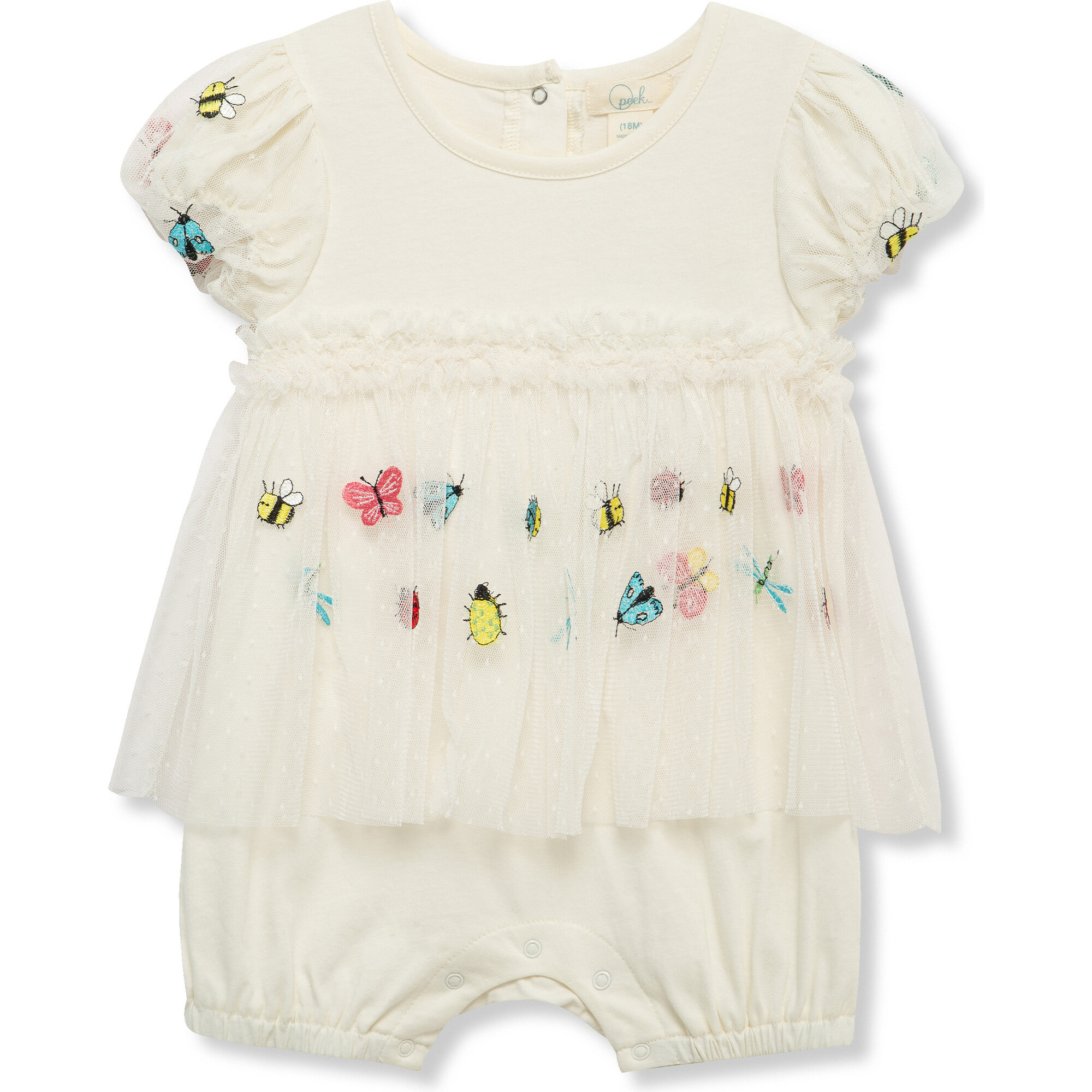 Baby Embroidered Mesh Romper, Off-White - Rompers - 1