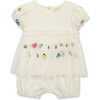 Baby Embroidered Mesh Romper, Off-White - Rompers - 1 - thumbnail