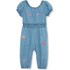 Baby Embroidered Lightweight Denim Jumpsuit, Indigo - Rompers - 1 - thumbnail