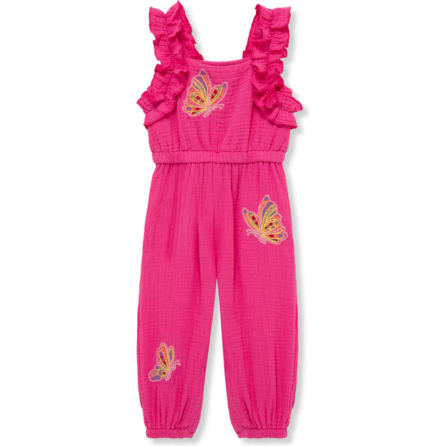 Baby Embroidered Gauze Jumpsuit, Hot Pink