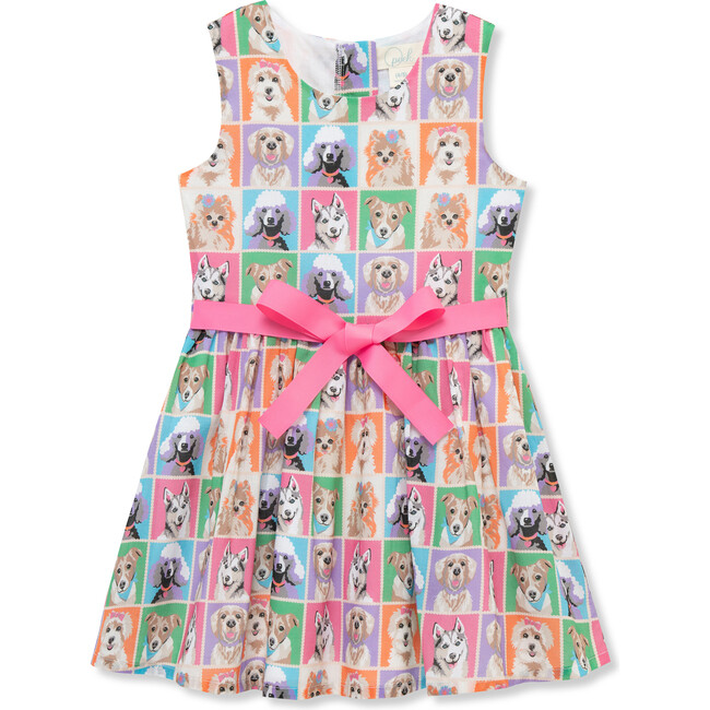 All-Over Puppies Belted Dress, Multi