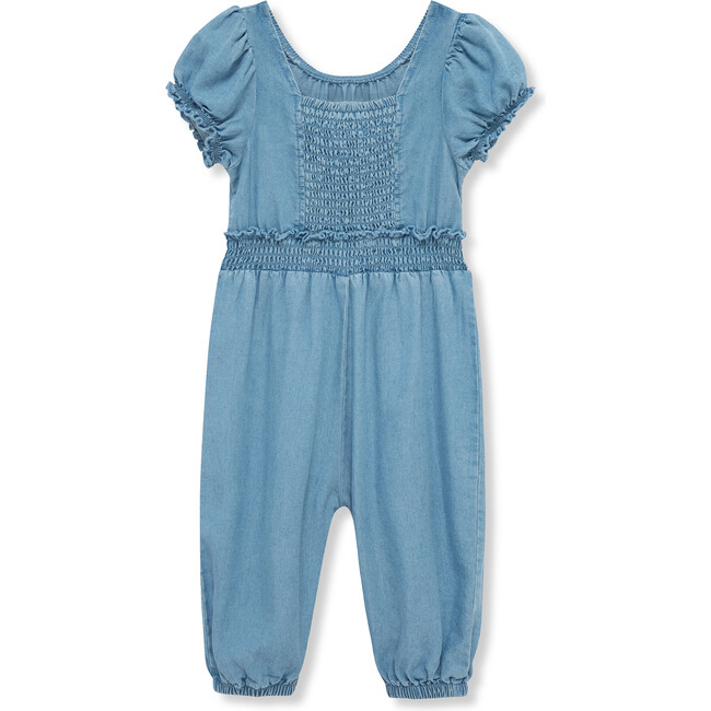 Baby Embroidered Lightweight Denim Jumpsuit, Indigo - Rompers - 2