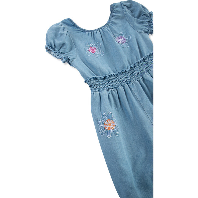 Baby Embroidered Lightweight Denim Jumpsuit, Indigo - Rompers - 3