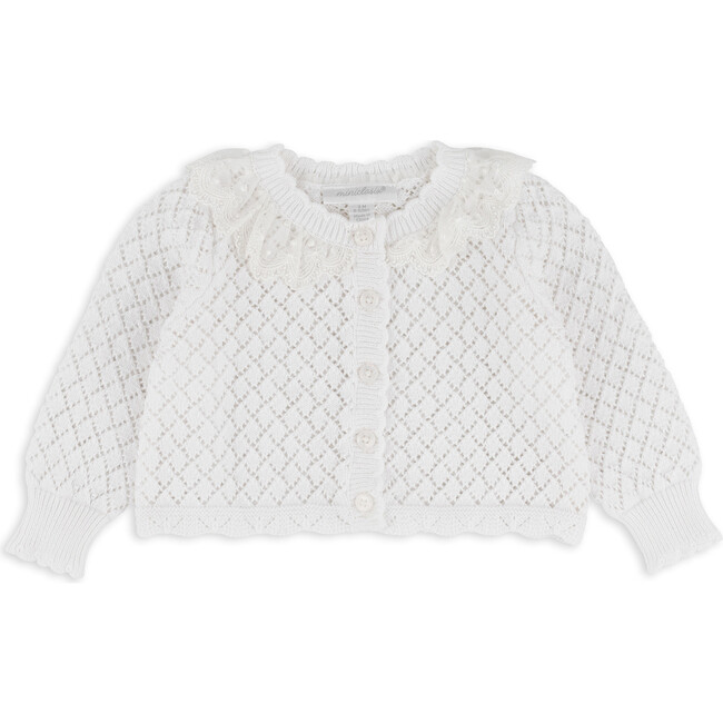 Pointelle Sweater Cardigan, White