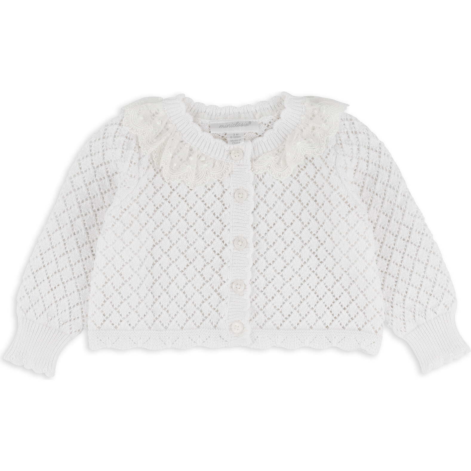 Pointelle Sweater Cardigan, White - Cardigans - 1