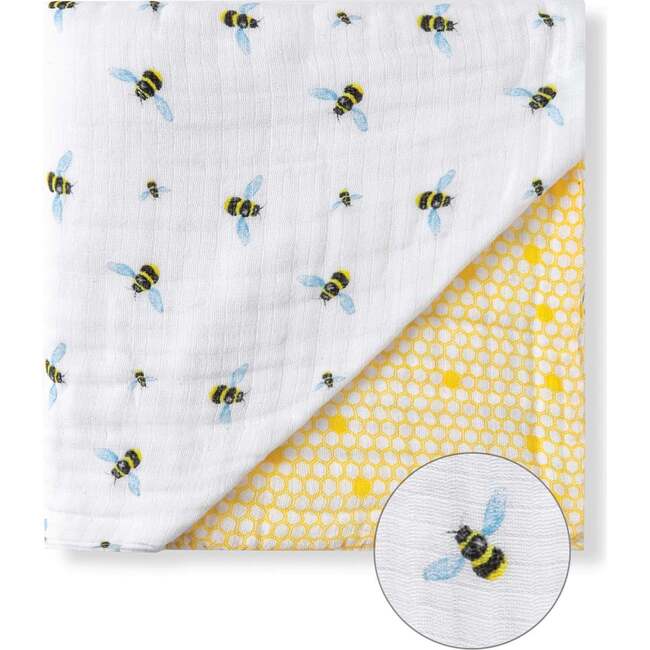 Organic Muslin Four-Layer Reversible Snug Blanket, Bee