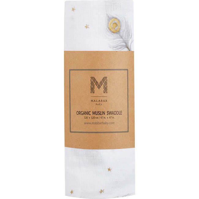 Organic Cotton Muslin Swaddle, Magical Feathers - Swaddles - 4