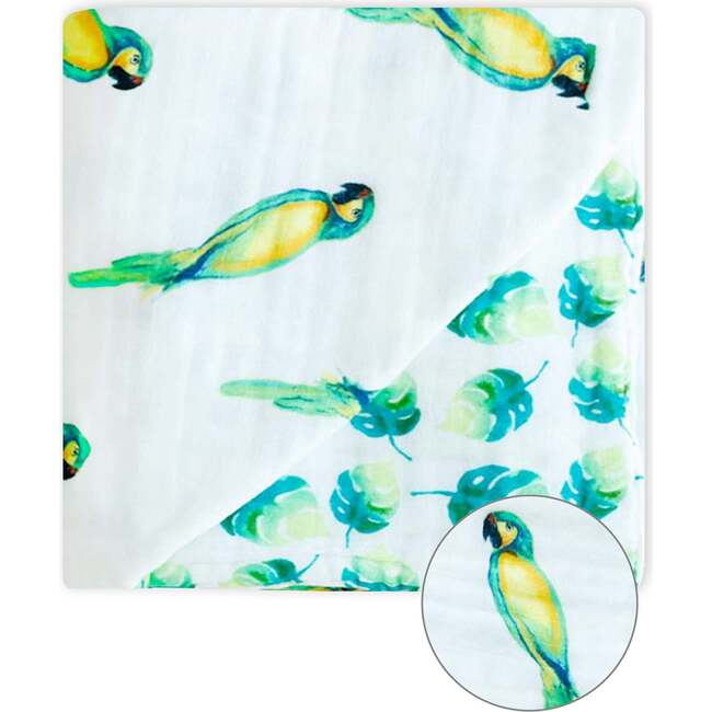 Organic Muslin Four-Layer Reversible Snug Blanket, Parrot