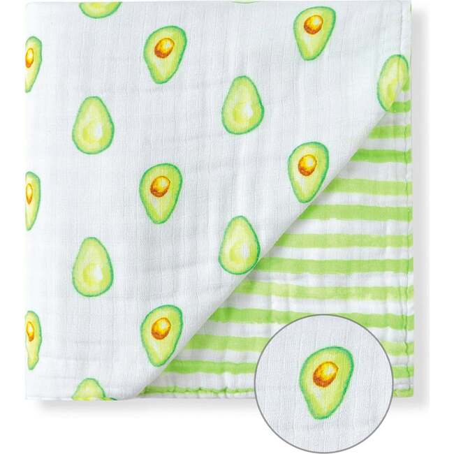 Organic Muslin Four-Layer Reversible Snug Blanket, Avocado