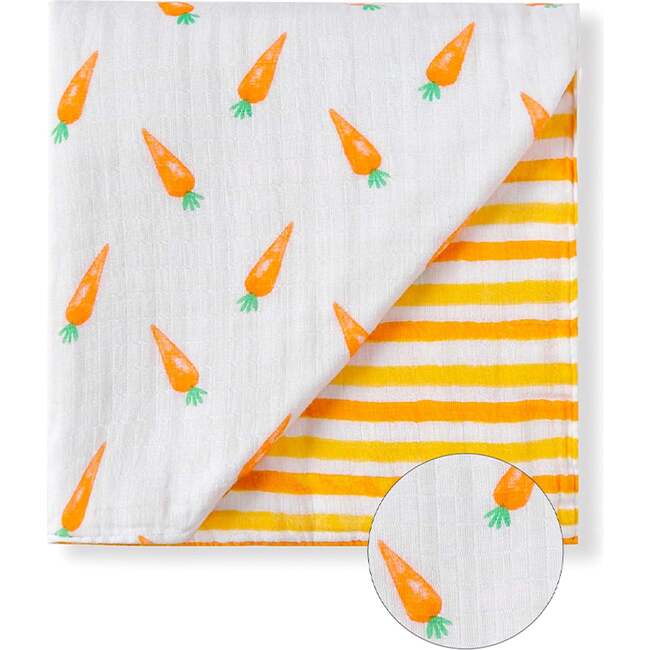 Organic Muslin Four-Layer Reversible Snug Blanket, Carrot