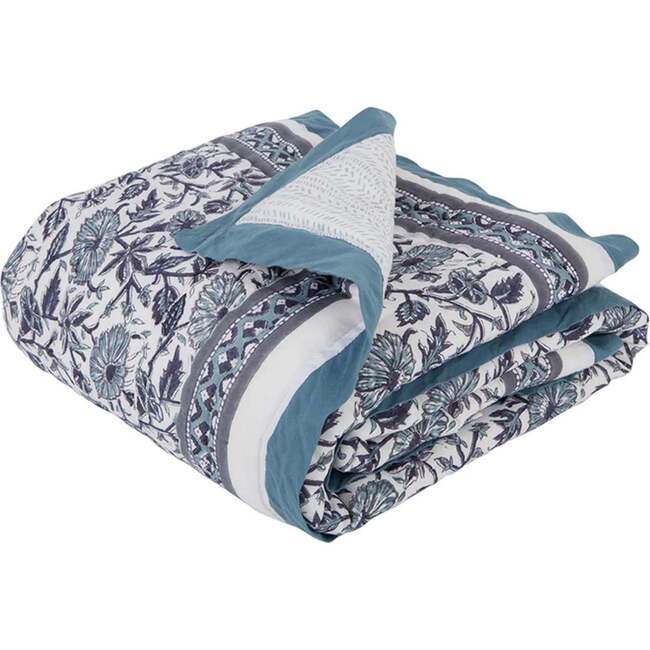 Block-Printed Cotton Crib Quilt, Provence Blue - Quilts - 1