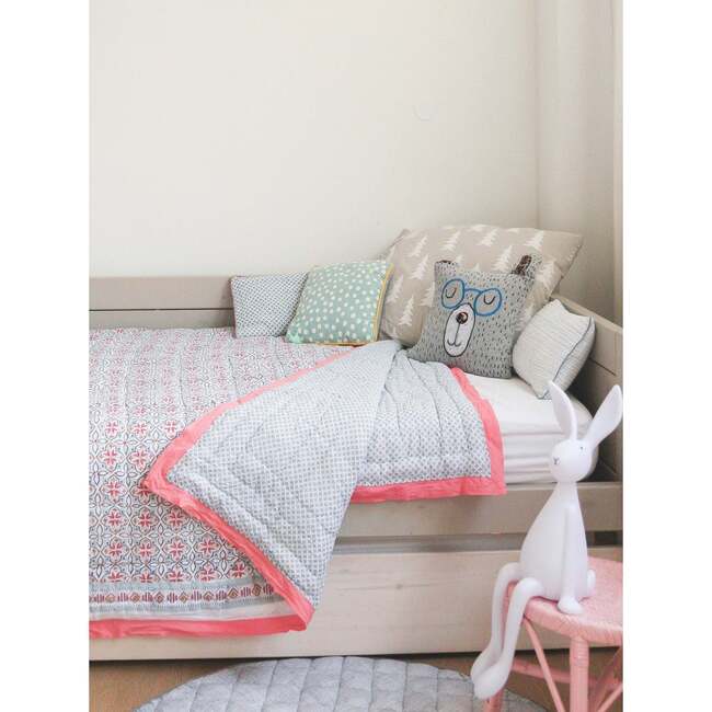 Block-Printed Cotton Crib Quilt, Seminyak Pink - Quilts - 2