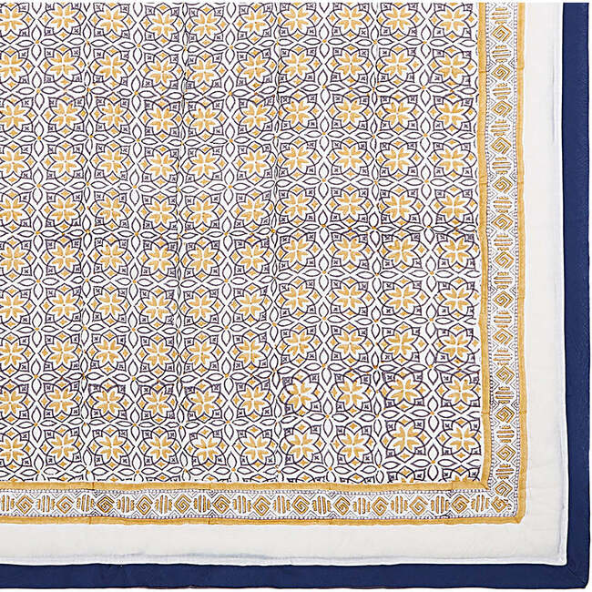 Block-Printed Cotton Crib Quilt, Seminyak Blue - Quilts - 3