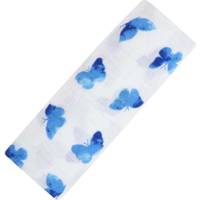 Organic Cotton Muslin Swaddle, Blue Butterfly