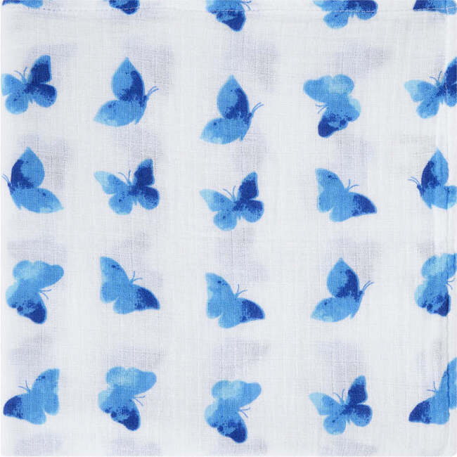 Organic Cotton Muslin Swaddle, Blue Butterfly - Swaddles - 4