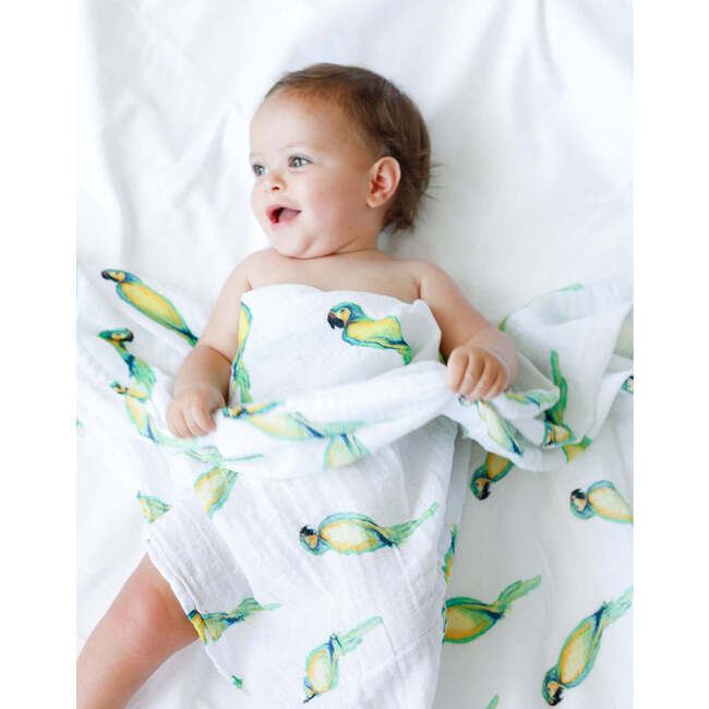 Organic Cotton Muslin Swaddle, Parrot - Swaddles - 2