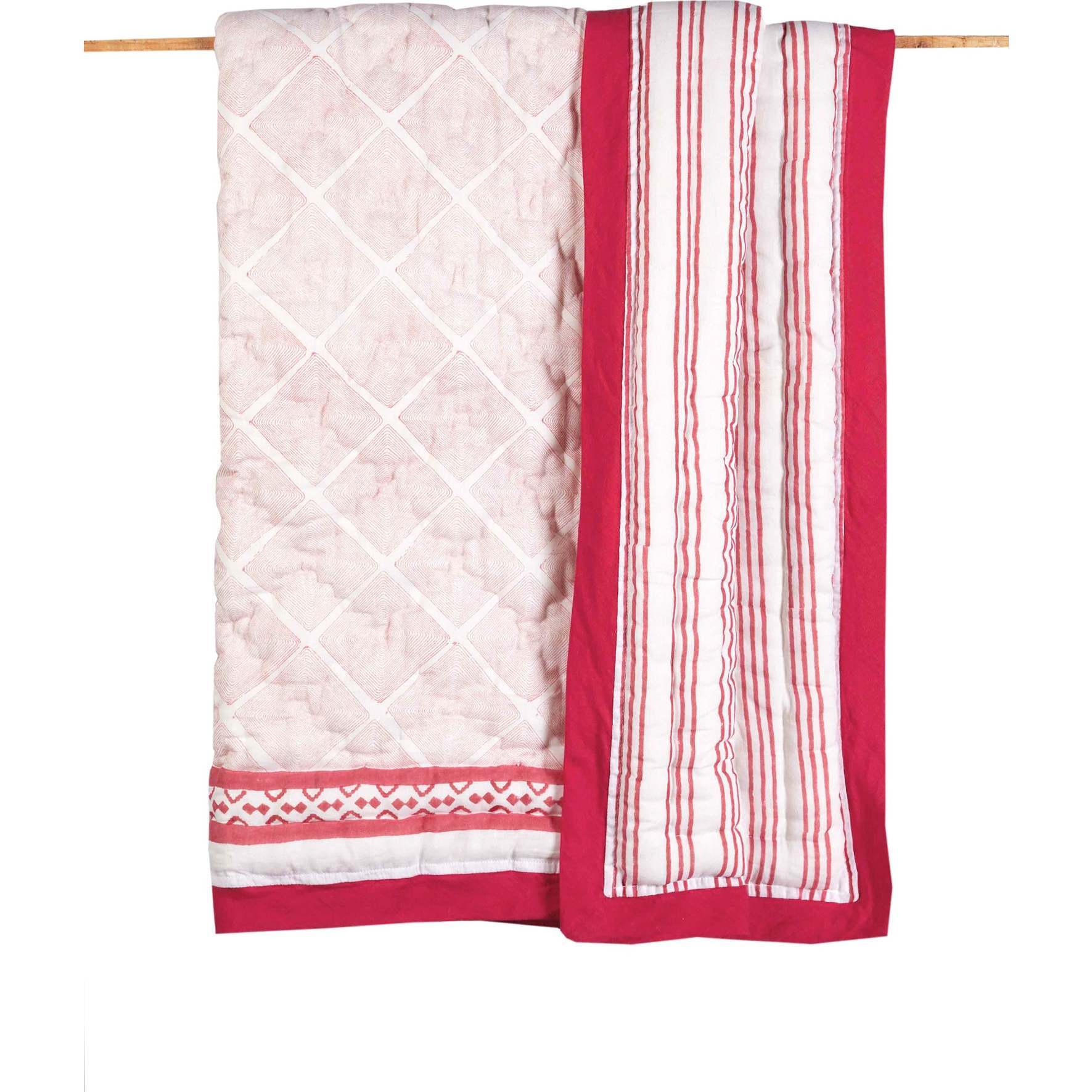 Block-Printed Cotton Crib Quilt, Cairo Pink - Quilts - 1