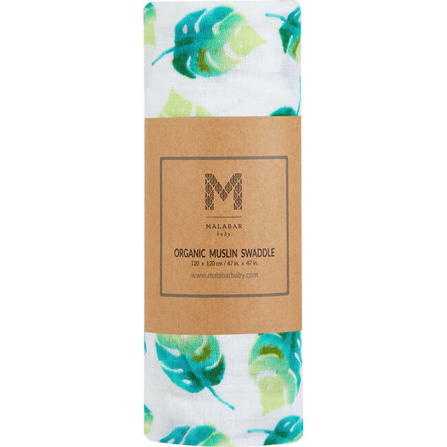 Organic Cotton Muslin Swaddle, Leaf - Swaddles - 4