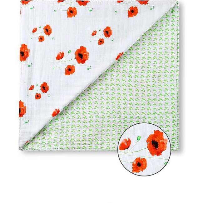 Organic Muslin Four-Layer Reversible Snug Blanket, Poppy - Blankets - 1