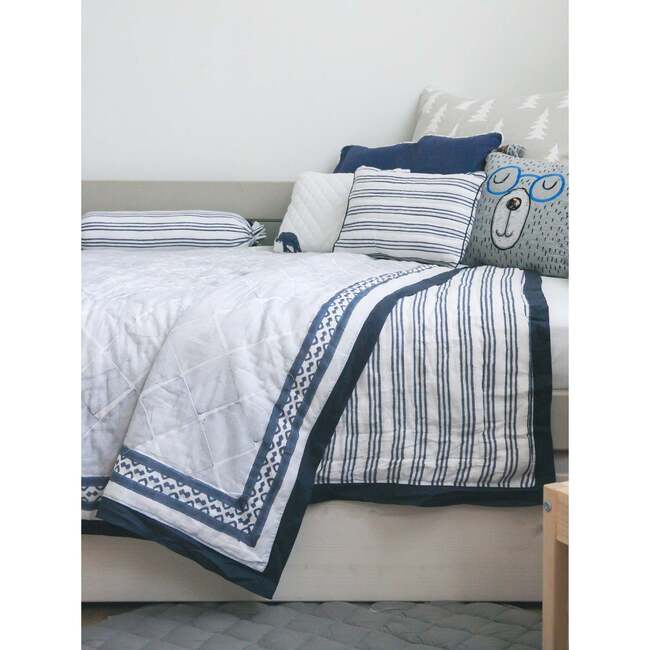 Block-Printed Cotton Crib Quilt, Cairo Blue - Quilts - 2