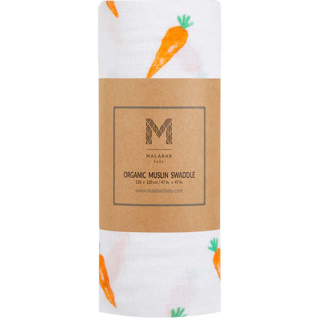 Organic Cotton Muslin Swaddle, Carrot - Swaddles - 5