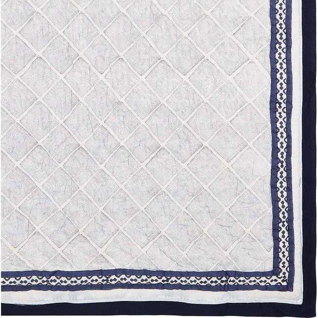 Block-Printed Cotton Crib Quilt, Cairo Blue - Quilts - 5