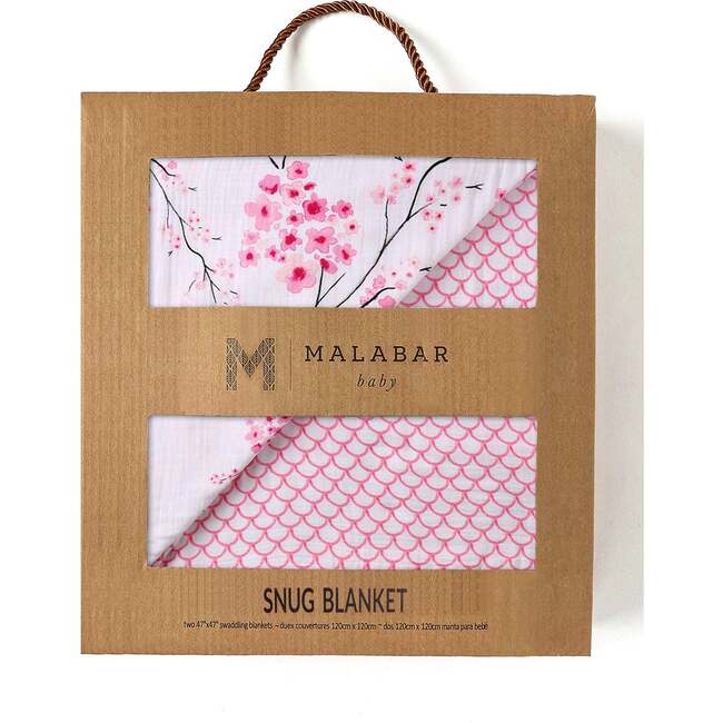 Organic Muslin Four-Layer Reversible Snug Blanket, Cherry Blossom - Blankets - 4