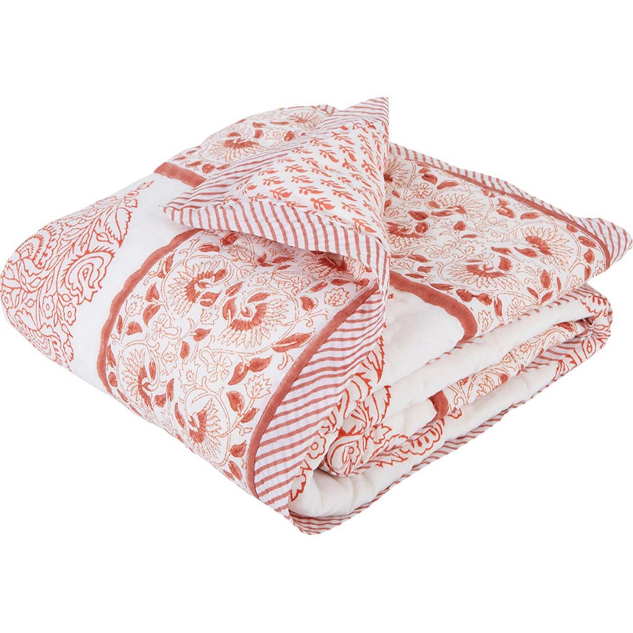 Block-Printed Cotton Crib Quilt, Pink City - Quilts - 1