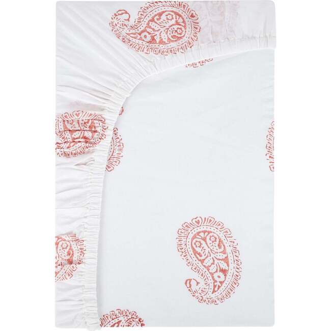 Block-Printed Cotton Fitted Crib Sheet, Pink City