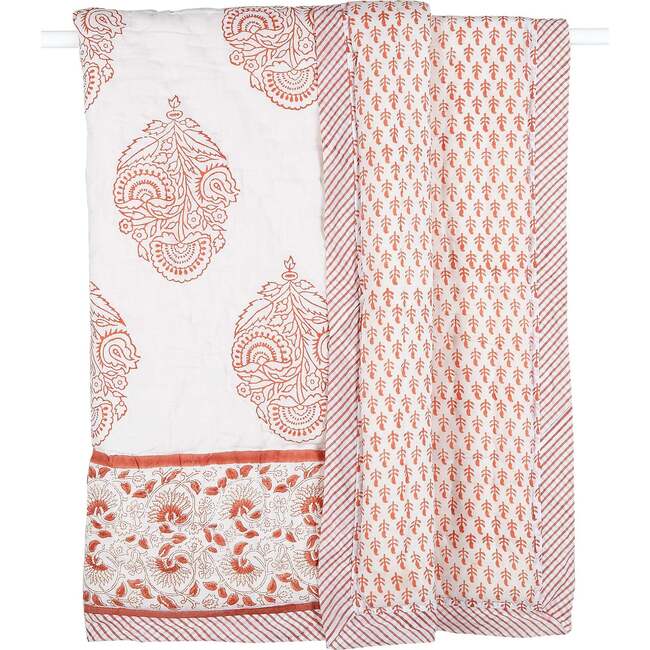 Block-Printed Cotton Quilt, Pink City - Quilts - 3