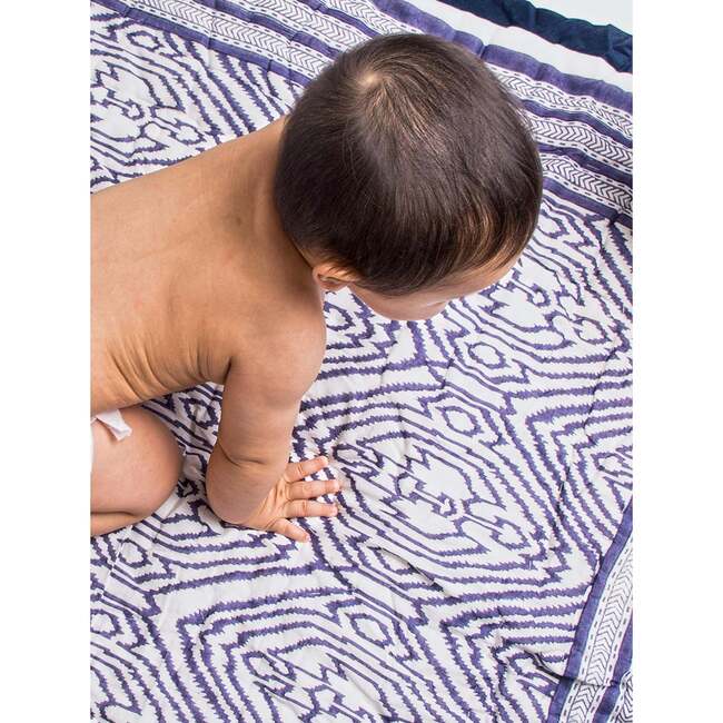 Block-Printed Cotton Crib Quilt, Southside Blue - Quilts - 2