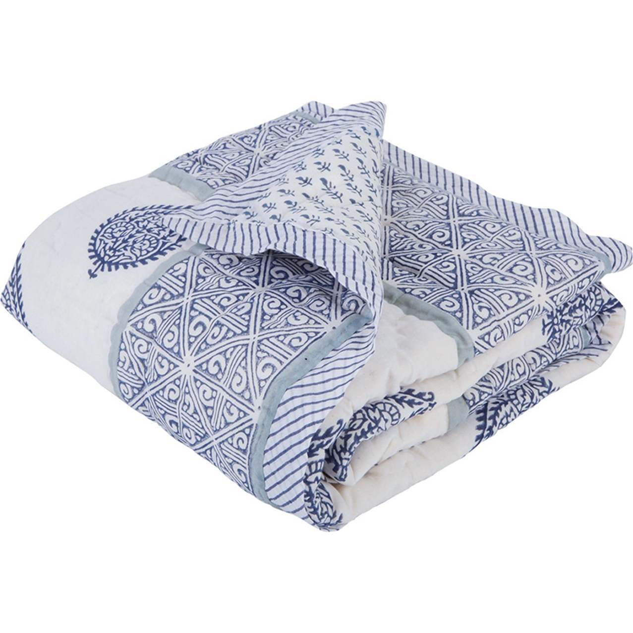 Block-Printed Cotton Crib Quilt, Fort - Quilts - 1