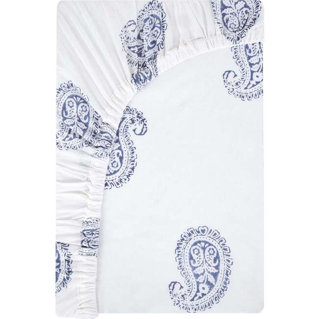 Block-Printed Cotton Fitted Crib Sheet, Fort