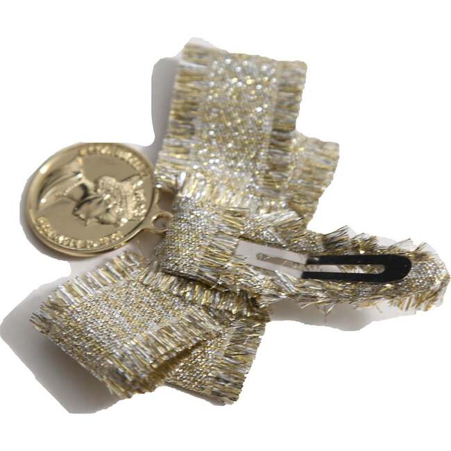 Alexandra Ribbon Bow Clip, Pyrite - Hair Accessories - 3