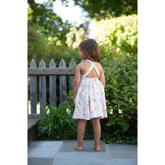 Cross Back Twirly Dress in Pink Plants - Rompers - 6