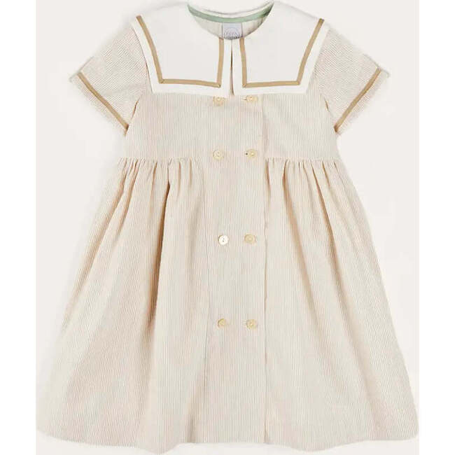 Waterford Striped Mariner Collar Double Breasted Short Sleeve Dress in Beige - Dresses - 1