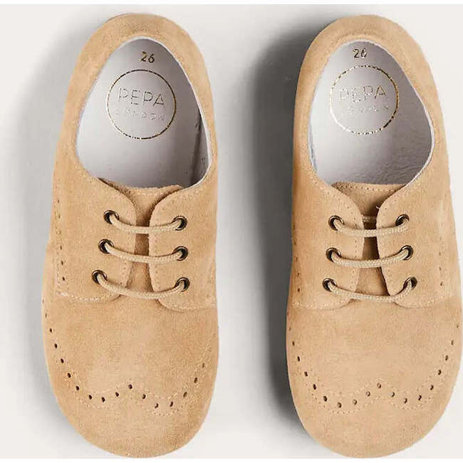 Suede Lace-Up Shoes in Beige