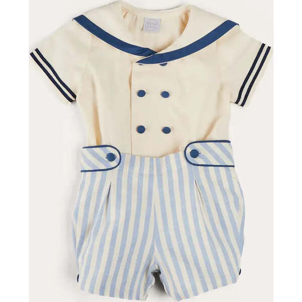 Regency Stripe Mariner Collar Two Piece Set With Bloomers in Blue